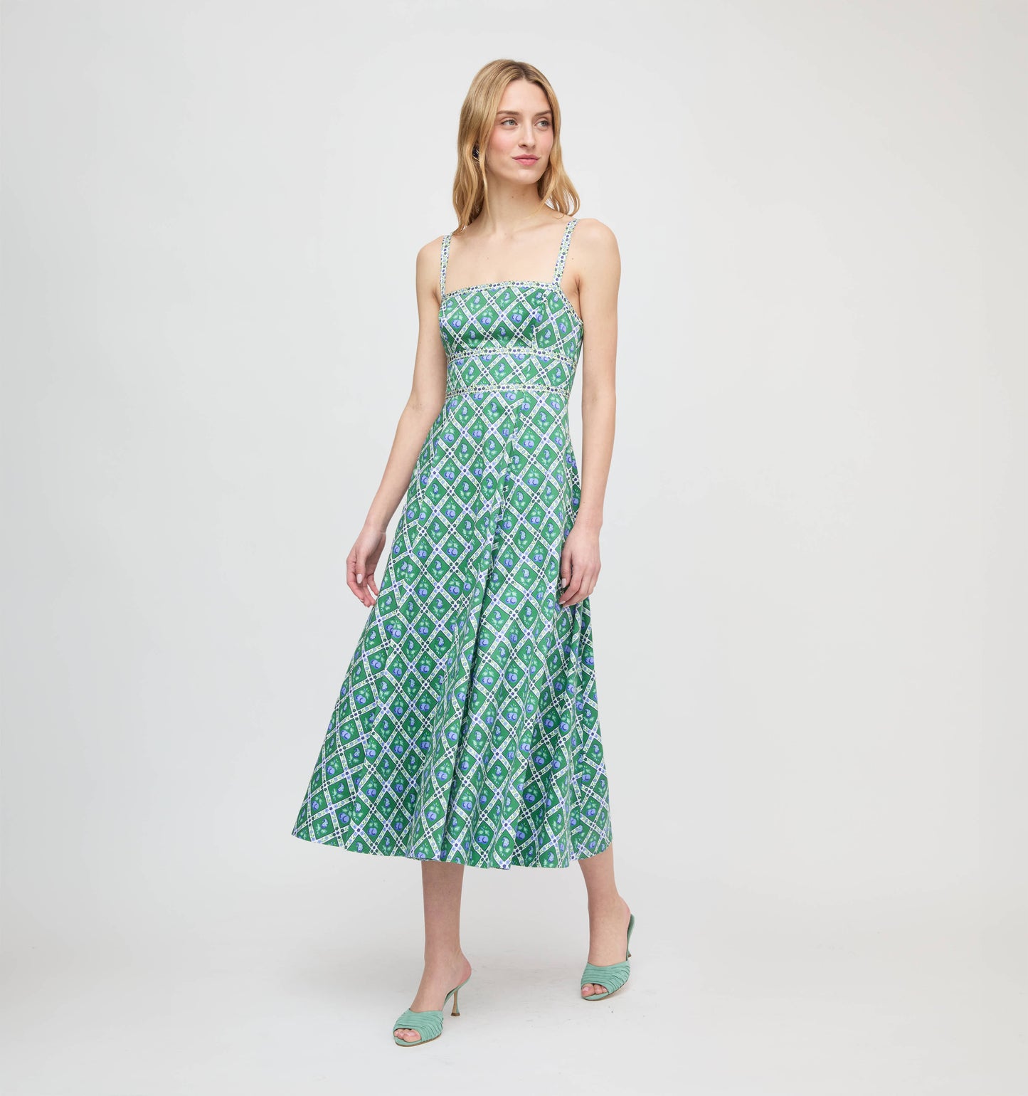 The Margot Dress - Diamond Cherries Grass Green