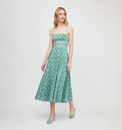 The Margot Dress - Diamond Cherries Grass Green