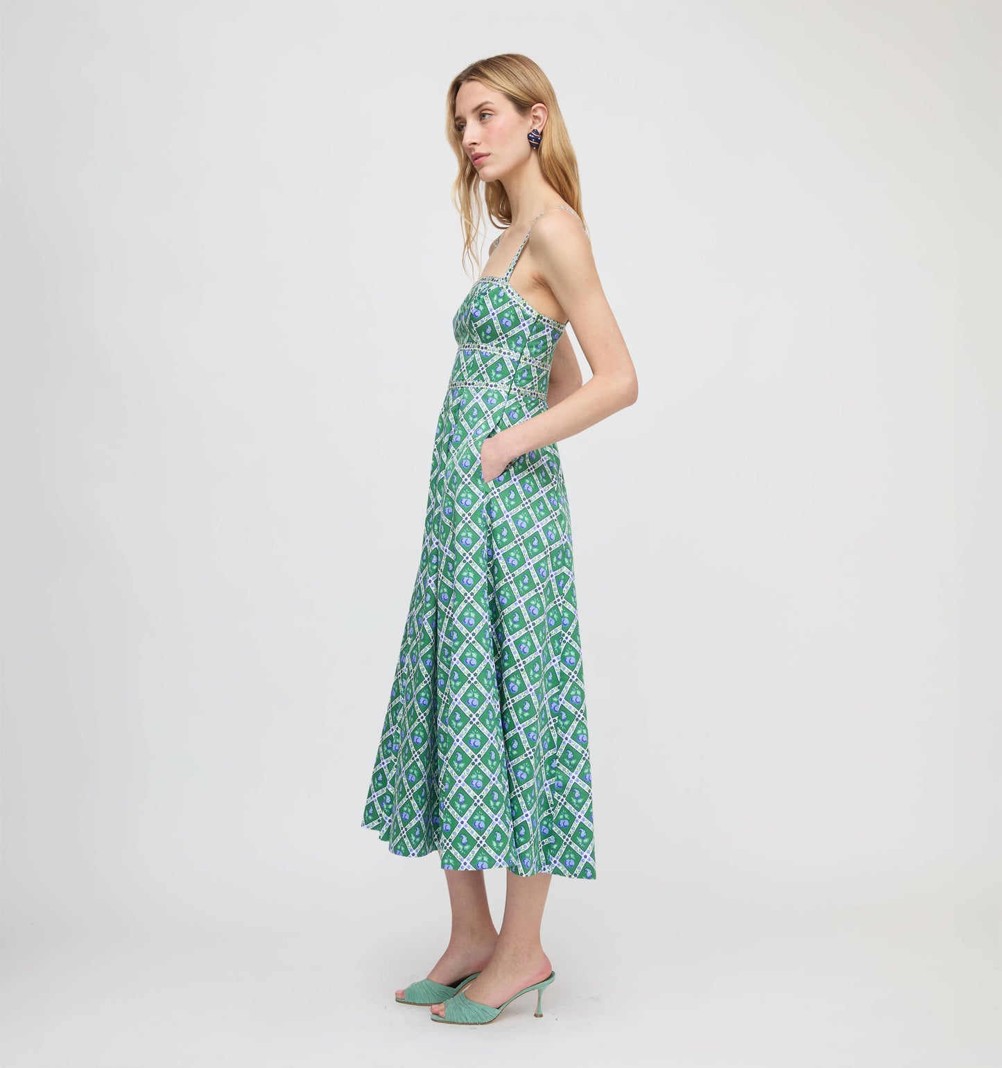 The Margot Dress - Diamond Cherries Grass Green