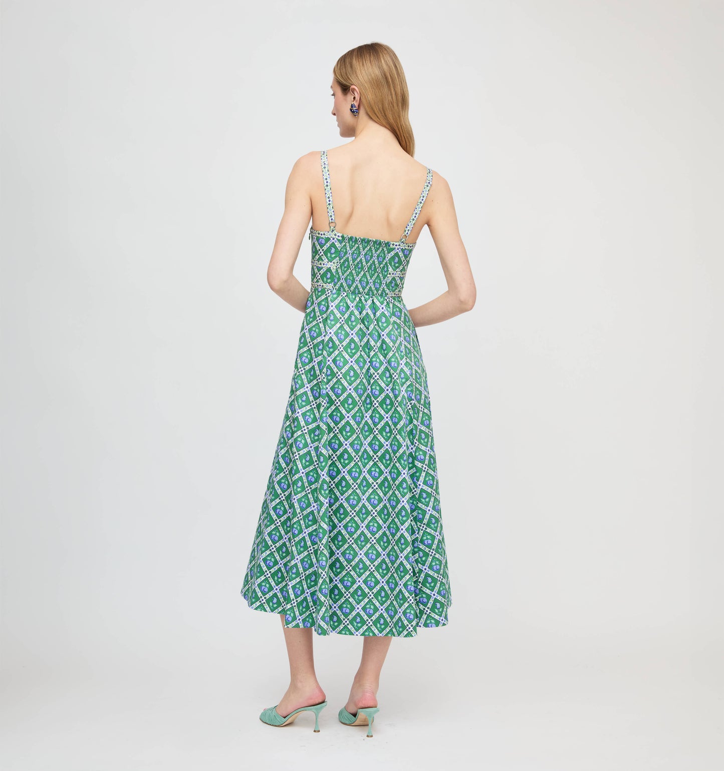 The Margot Dress - Diamond Cherries Grass Green
