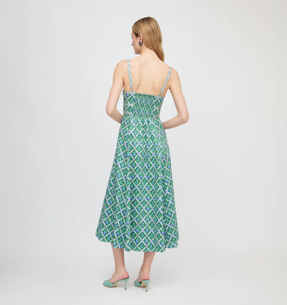 The Margot Dress - Diamond Cherries Grass Green