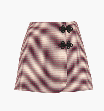 The Melody Skirt - Burgundy Holmes Houndstooth