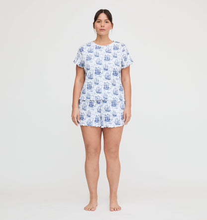 The Nina Pajama Set - Navy Mariner's Toile