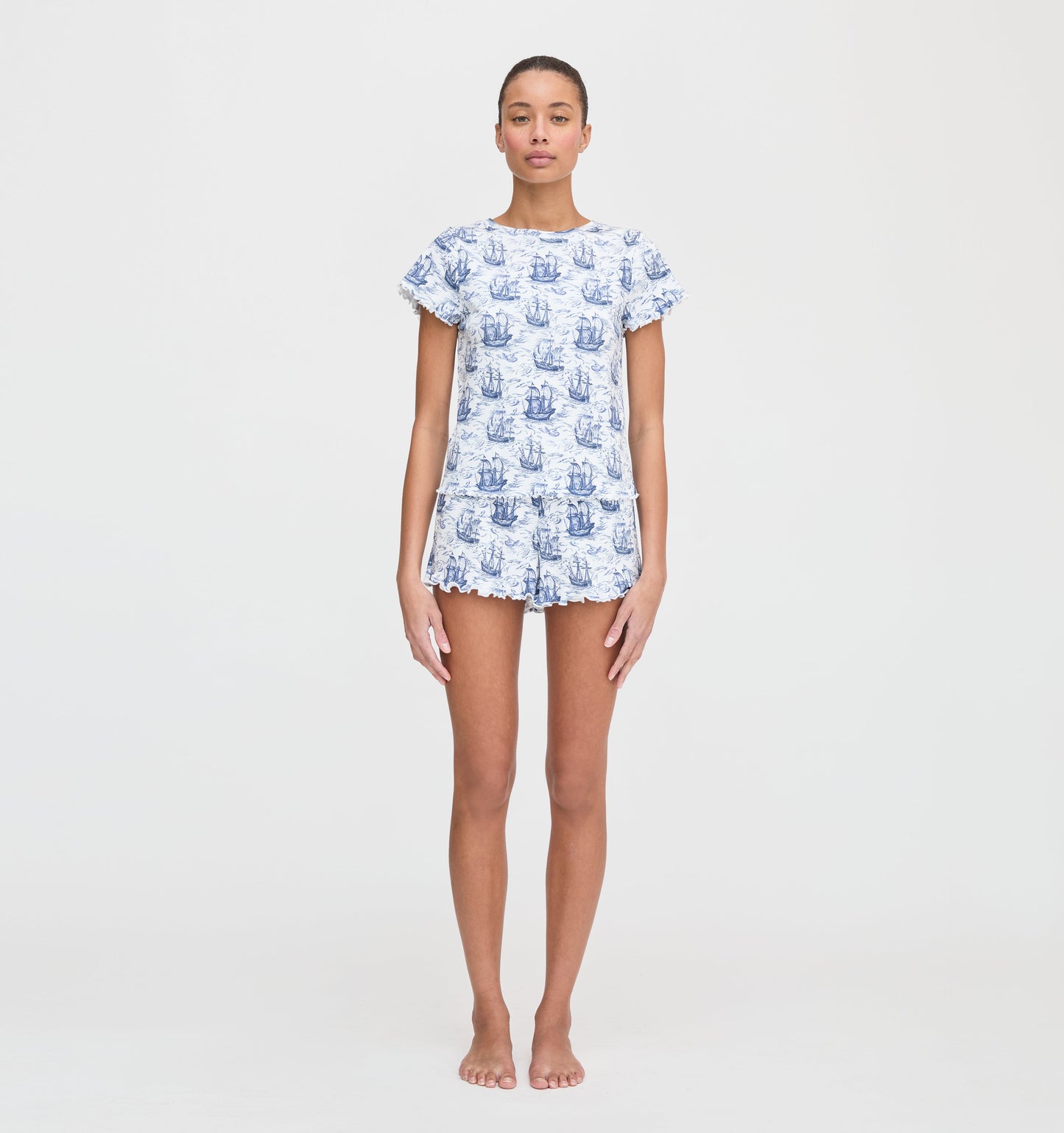 The Nina Pajama Set - Navy Mariner's Toile