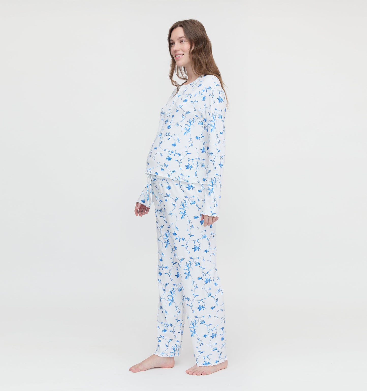 The Maternity Olivia Pajama Set - Blue Botanical