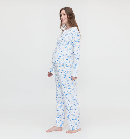 The Maternity Olivia Pajama Set - Blue Botanical