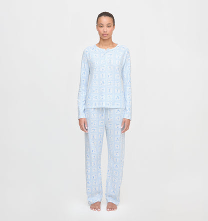 The Olivia Pajama Set - Blue Skiers Toile