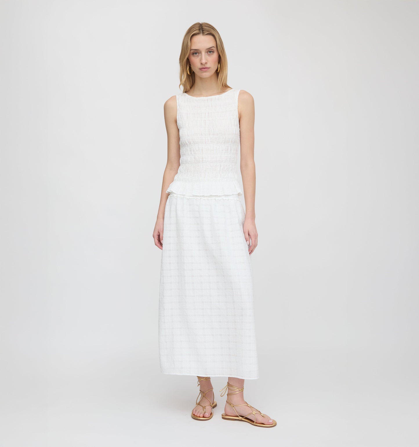 The Delphine Nap Skirt - White Crinkle Check