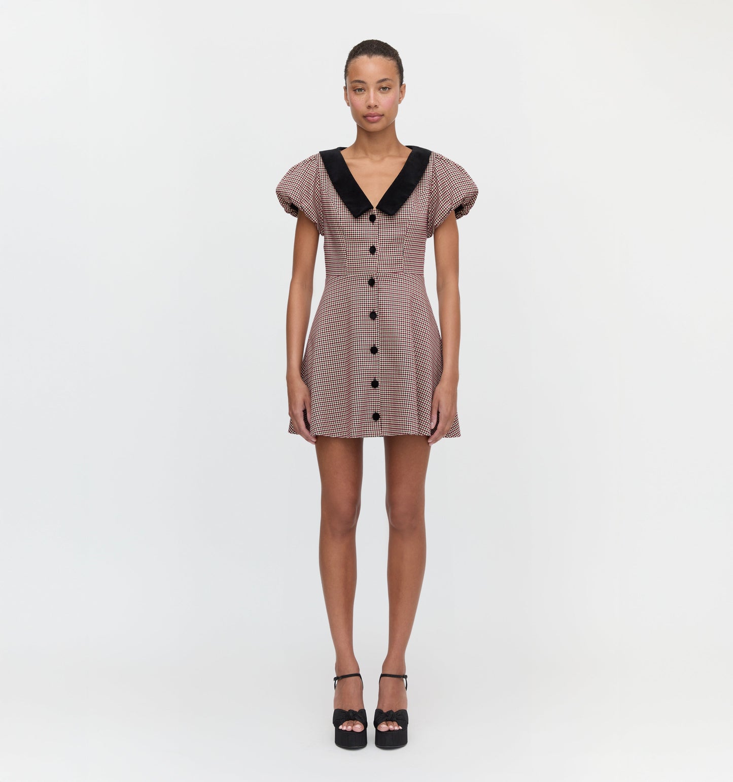 The Samantha Dress - Burgundy Holmes Houndstooth