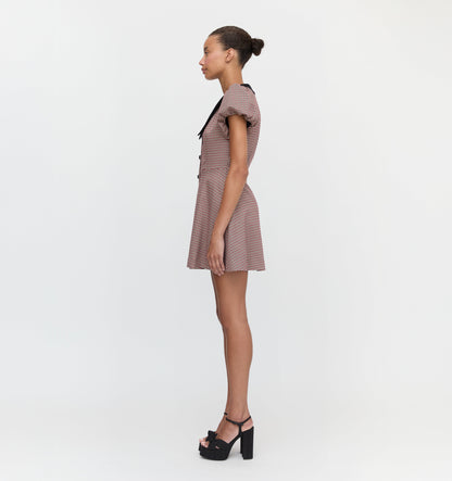 The Samantha Dress - Burgundy Holmes Houndstooth