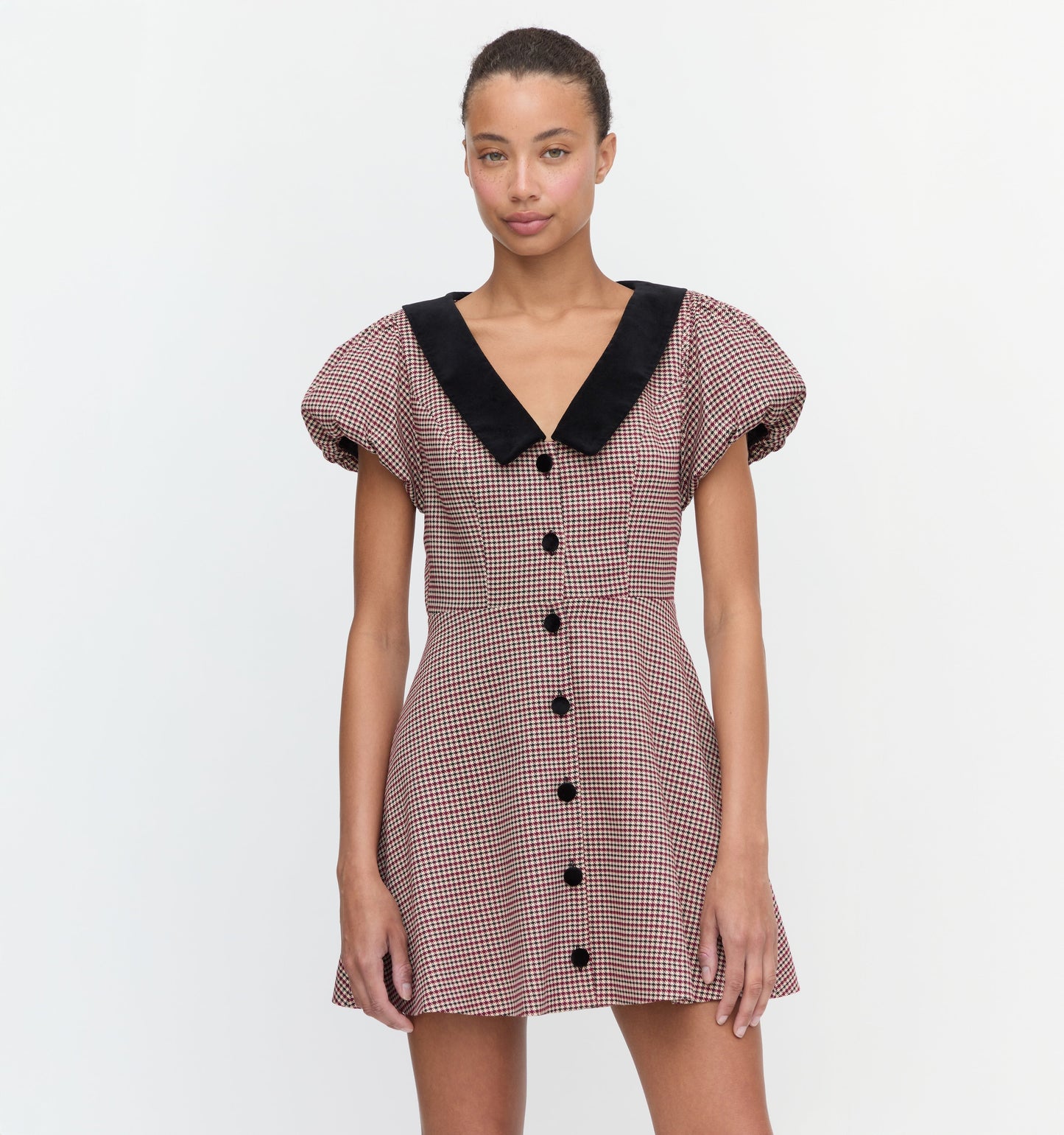 The Samantha Dress - Burgundy Holmes Houndstooth