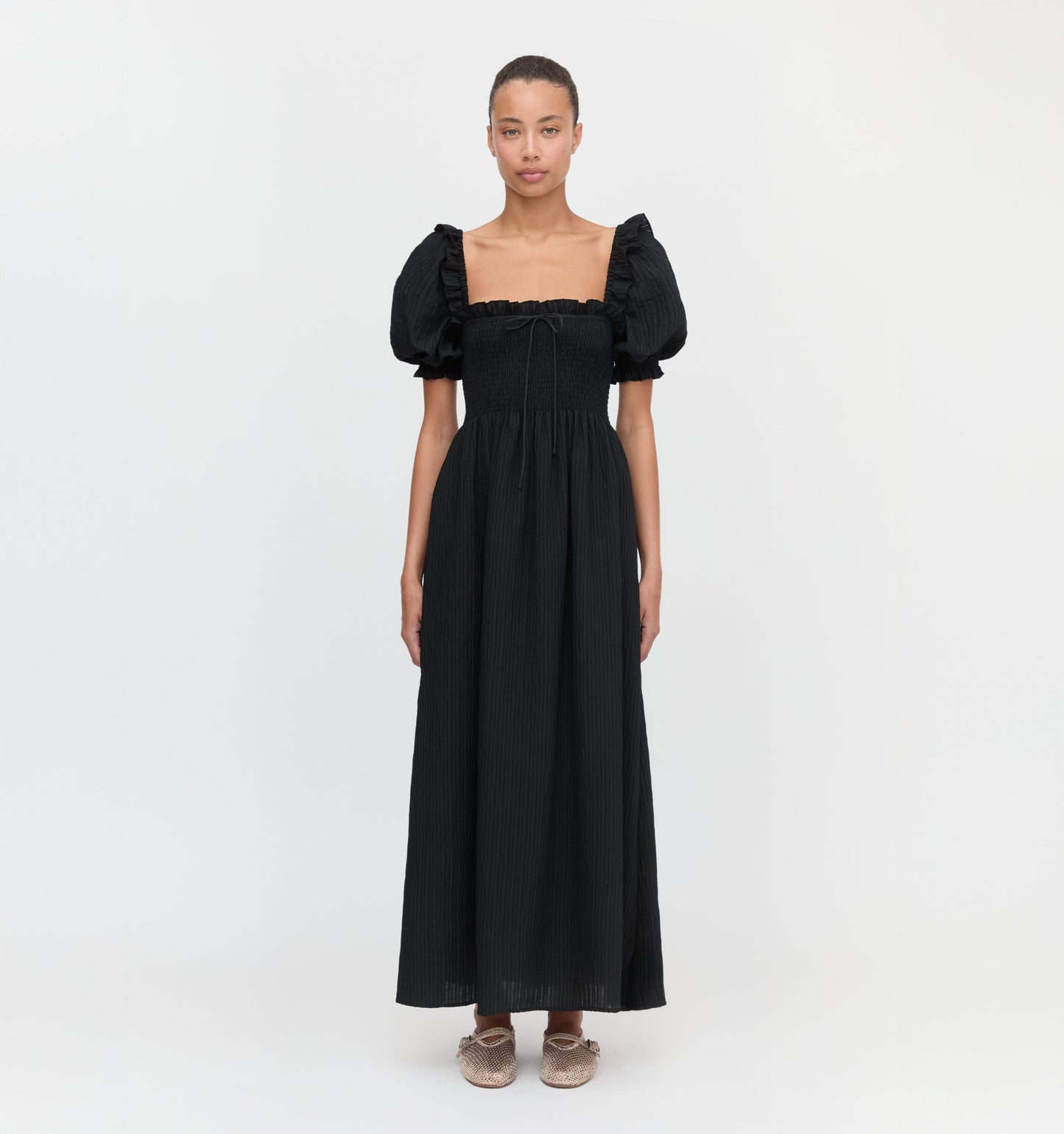 The Scarlett Nap Dress - Black Tonal Seersucker
