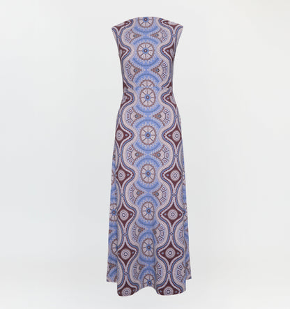 The Sloane Dress - Brown Cobalt Medallion