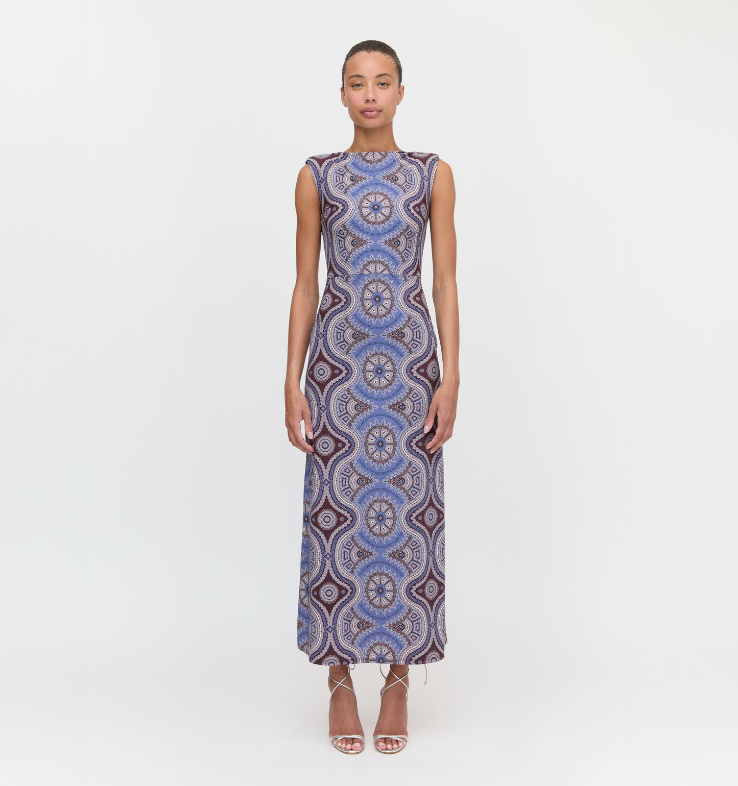 The Sloane Dress - Brown Cobalt Medallion