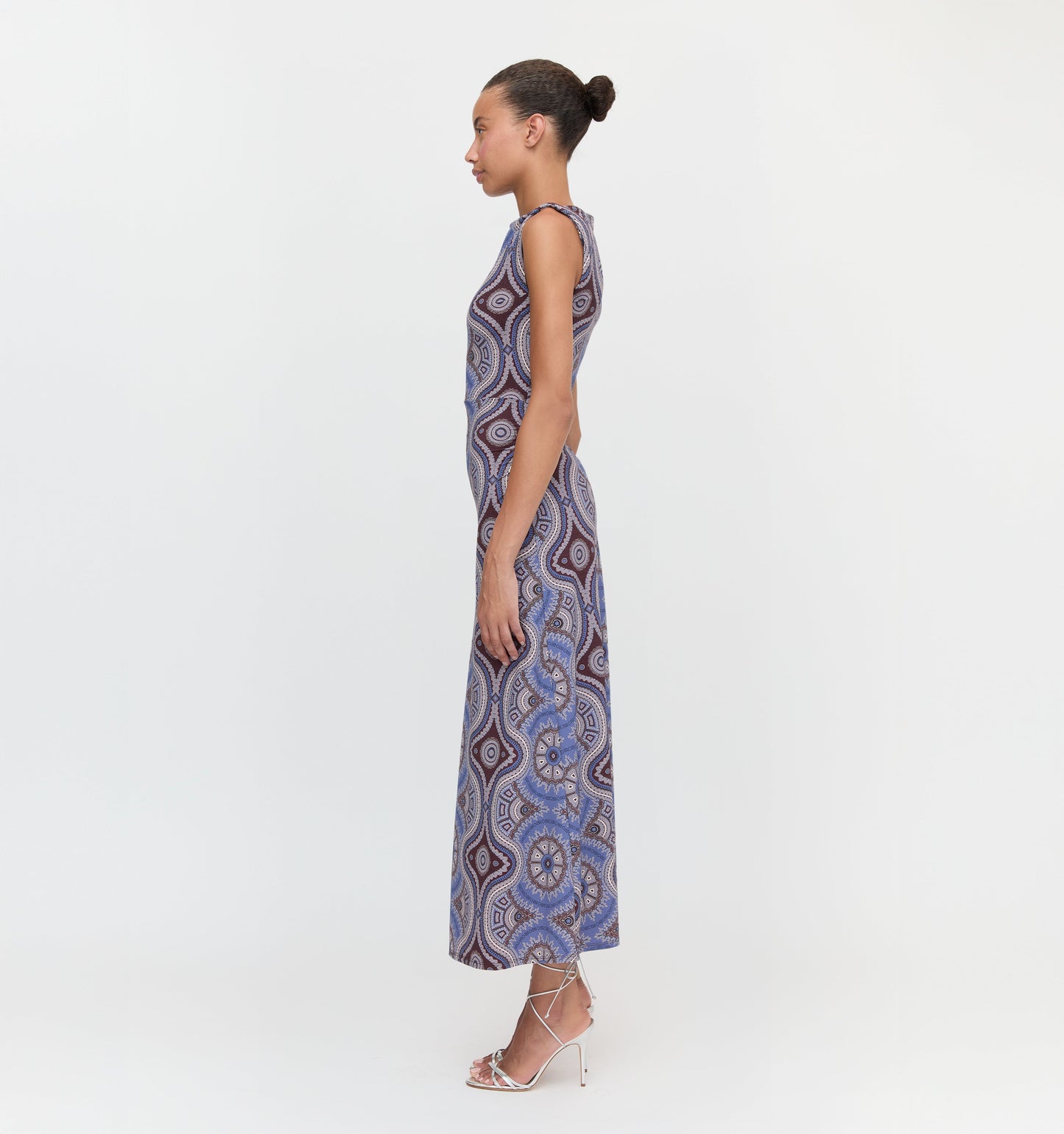 The Sloane Dress - Brown Cobalt Medallion