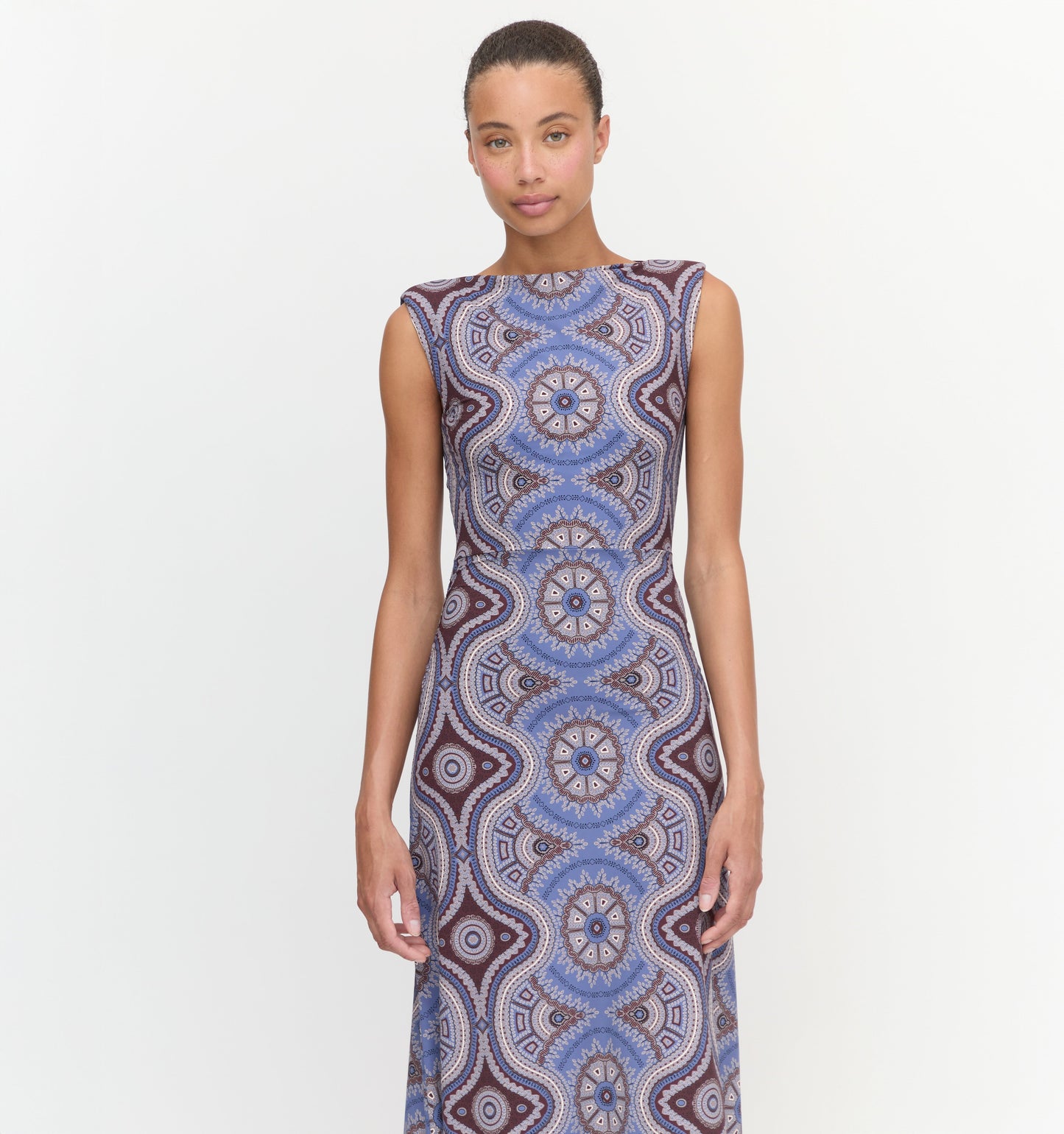 The Sloane Dress - Brown Cobalt Medallion