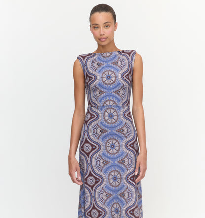 The Sloane Dress - Brown Cobalt Medallion