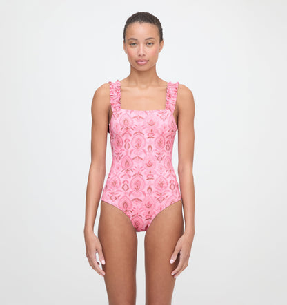 The Teagan One Piece - Pink Palm Ikat