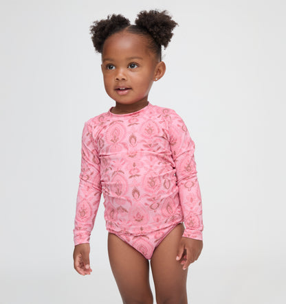The Tiny Ariel Rashguard Set - Pink Palm Ikat