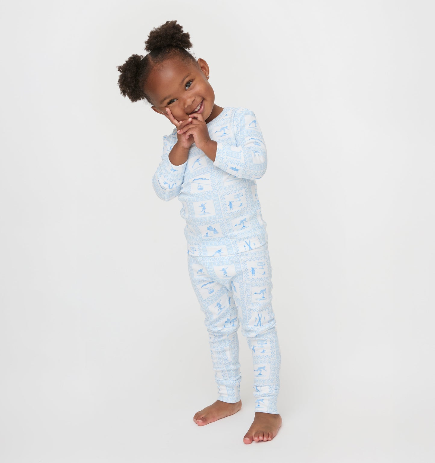 The Tiny Sully PJ Set - Blue Skiers Toile