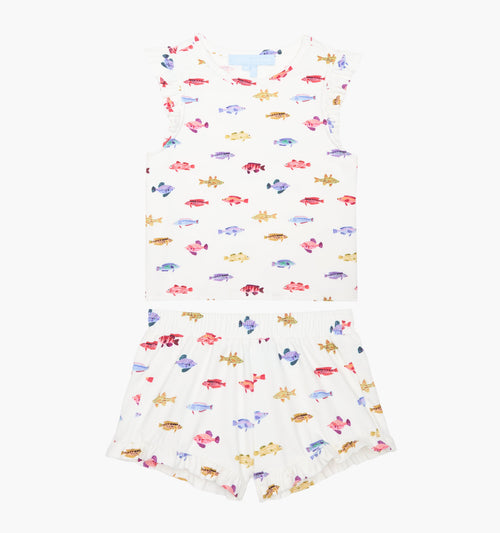 The Tiny Lala Short Set - White Rainbow Fish