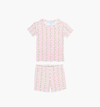 The Tiny Lou Pointelle PJ Set - Pink Floral Dot Stripe