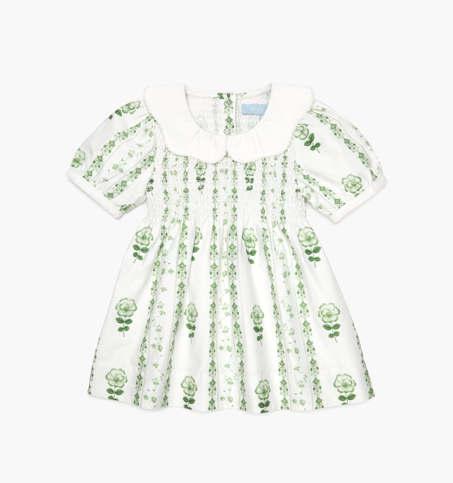 The Tiny Mina Nap Dress - White/Green Arcadia Border