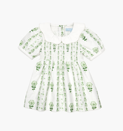 The Tiny Mina Nap Dress - White/Green Arcadia Border