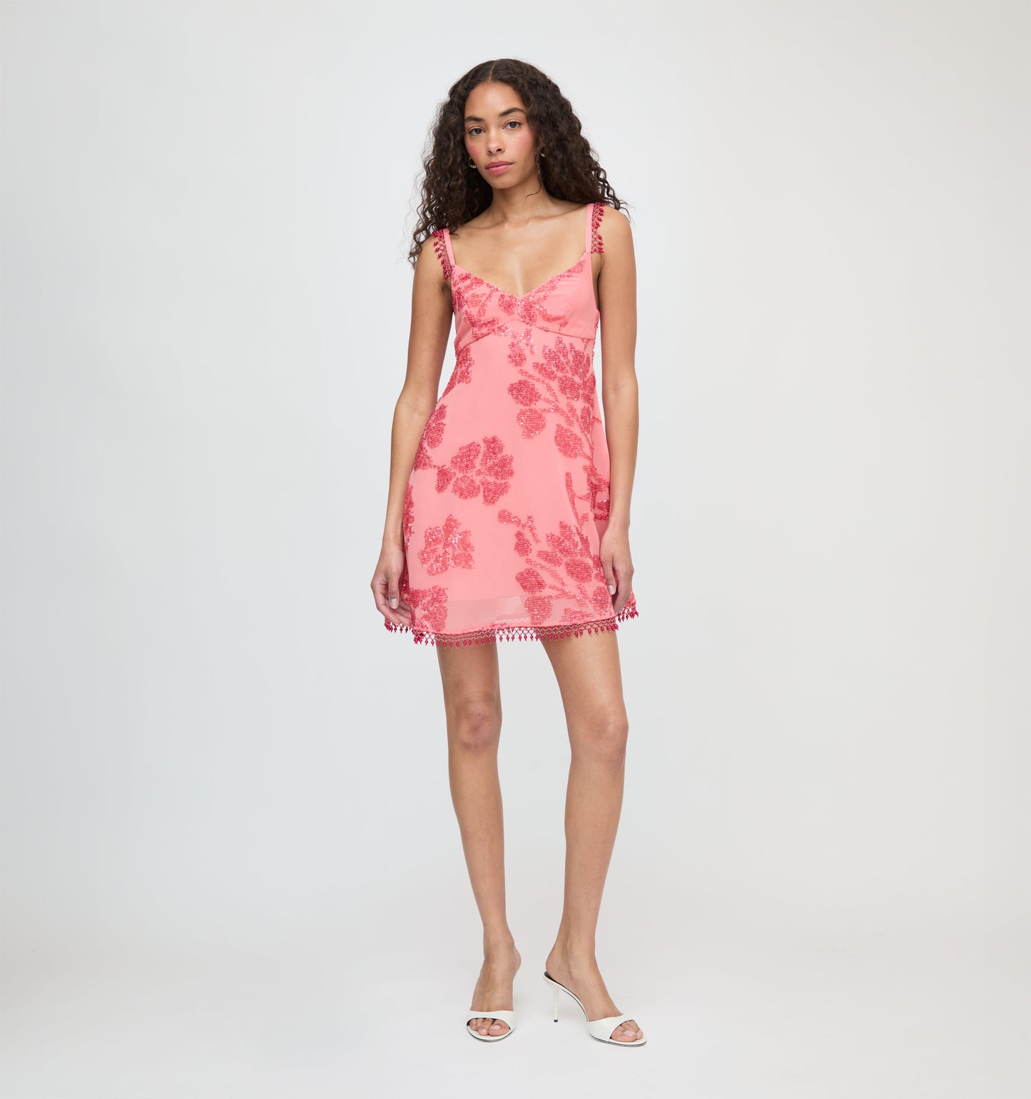 The Trix Dress - Coral Georgette With Sequins