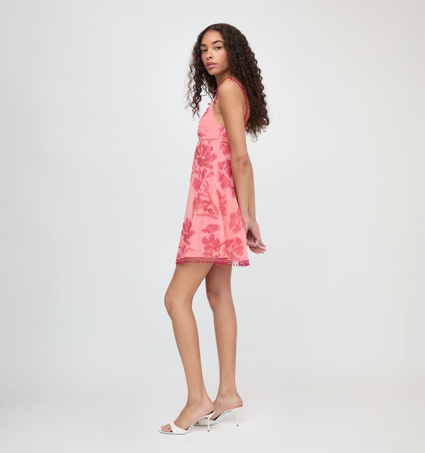 The Trix Dress - Coral Georgette With Sequins