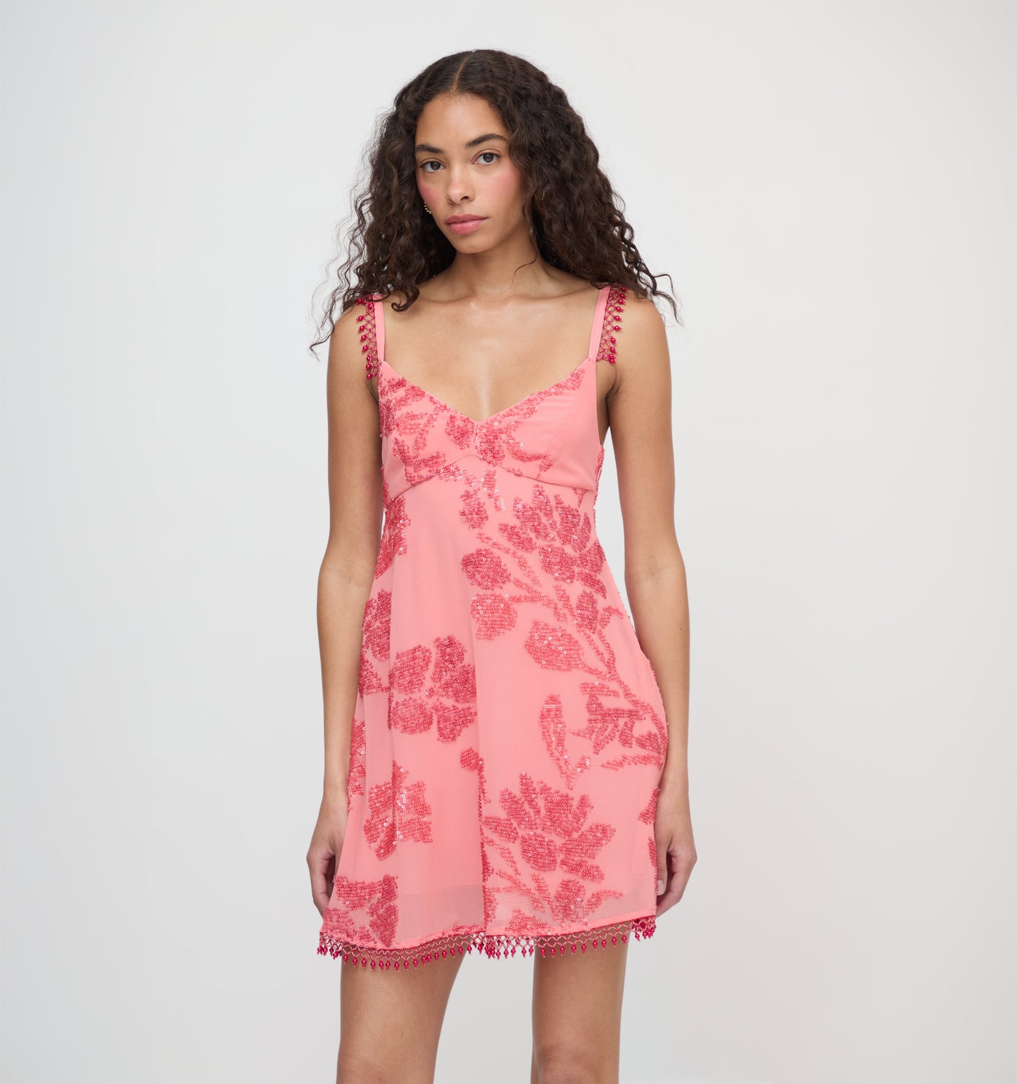 The Trix Dress - Coral Georgette With Sequins