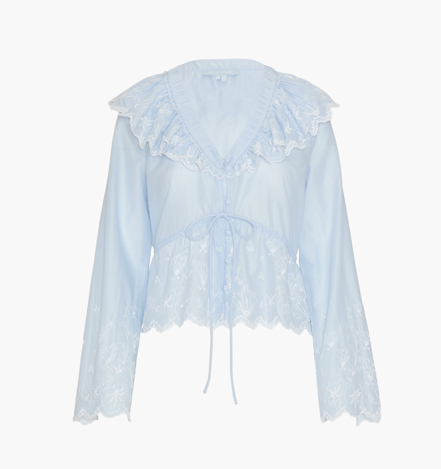 The Zoya Top - Powder Blue with White Embroidery