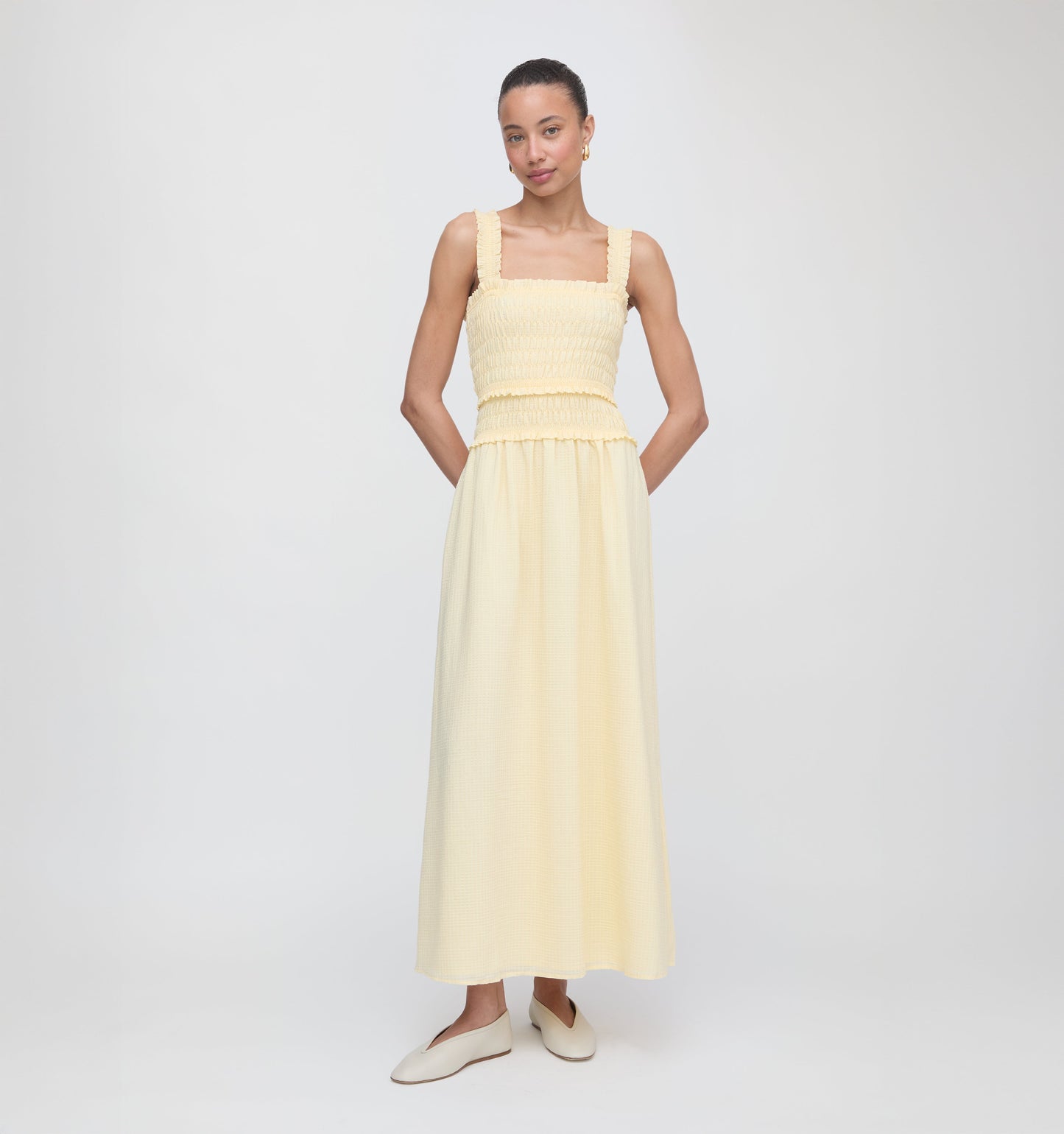 The Azalea Maxi Nap Dress - Butter Yellow Tonal Seersucker