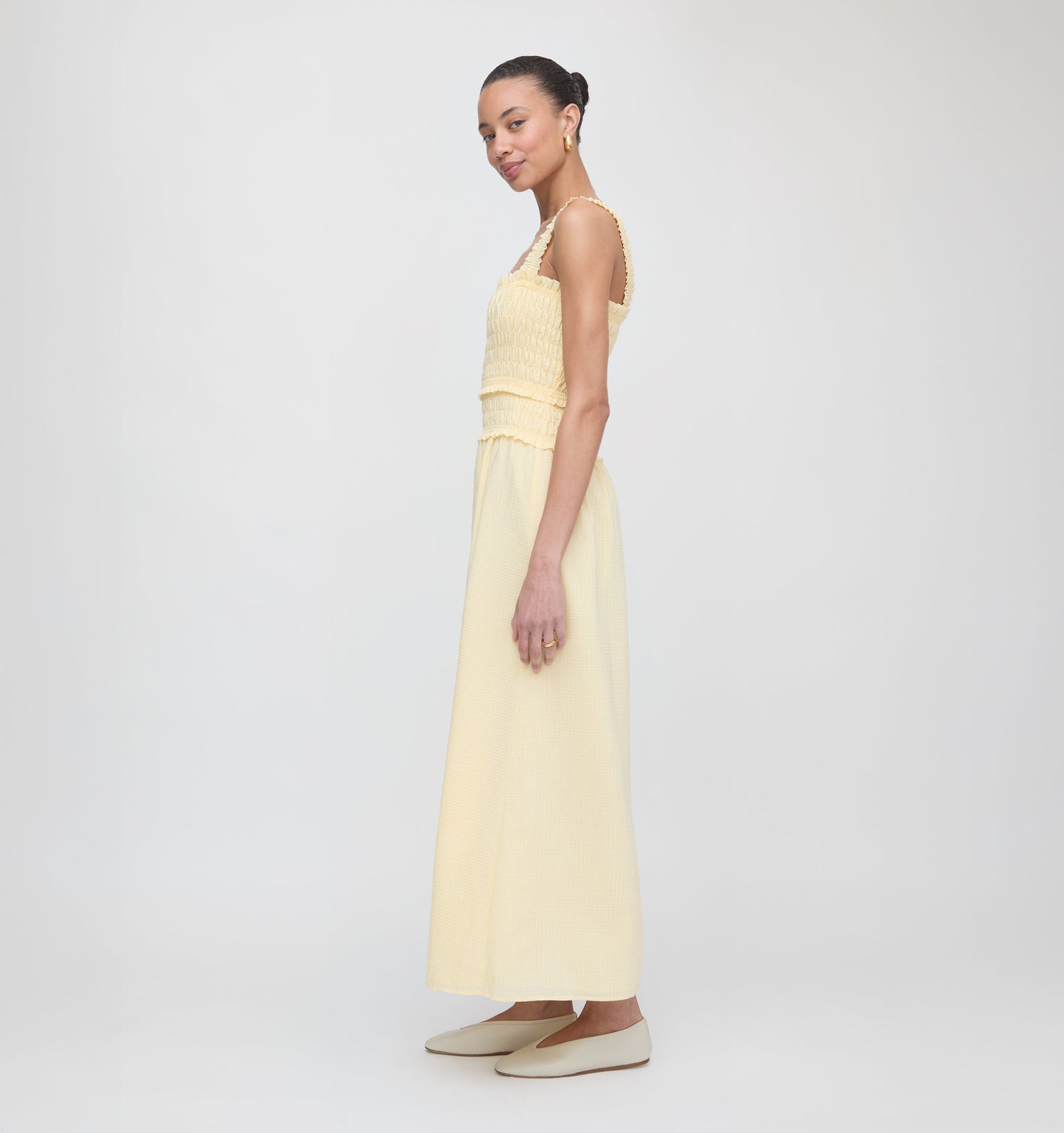 The Azalea Maxi Nap Dress - Butter Yellow Tonal Seersucker