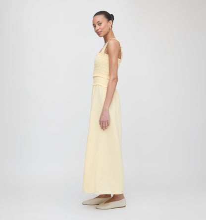 The Azalea Maxi Nap Dress - Butter Yellow Tonal Seersucker