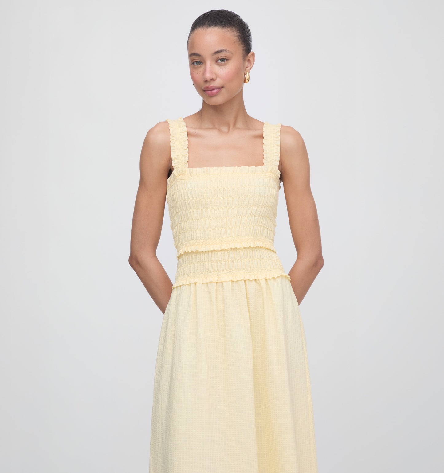 The Azalea Maxi Nap Dress - Butter Yellow Tonal Seersucker