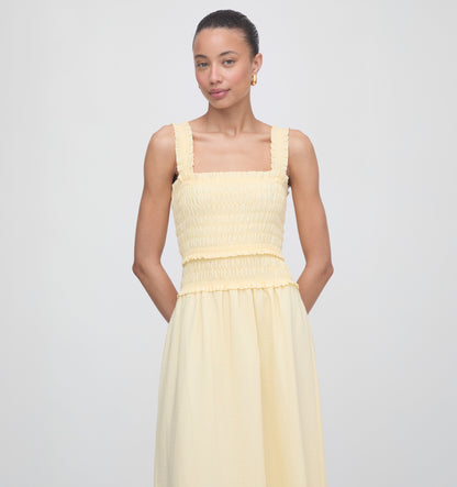 The Azalea Maxi Nap Dress - Butter Yellow Tonal Seersucker