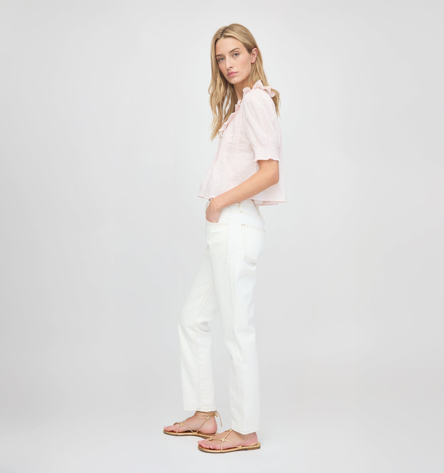 The Camri Top - Powder Pink Swiss Dot
