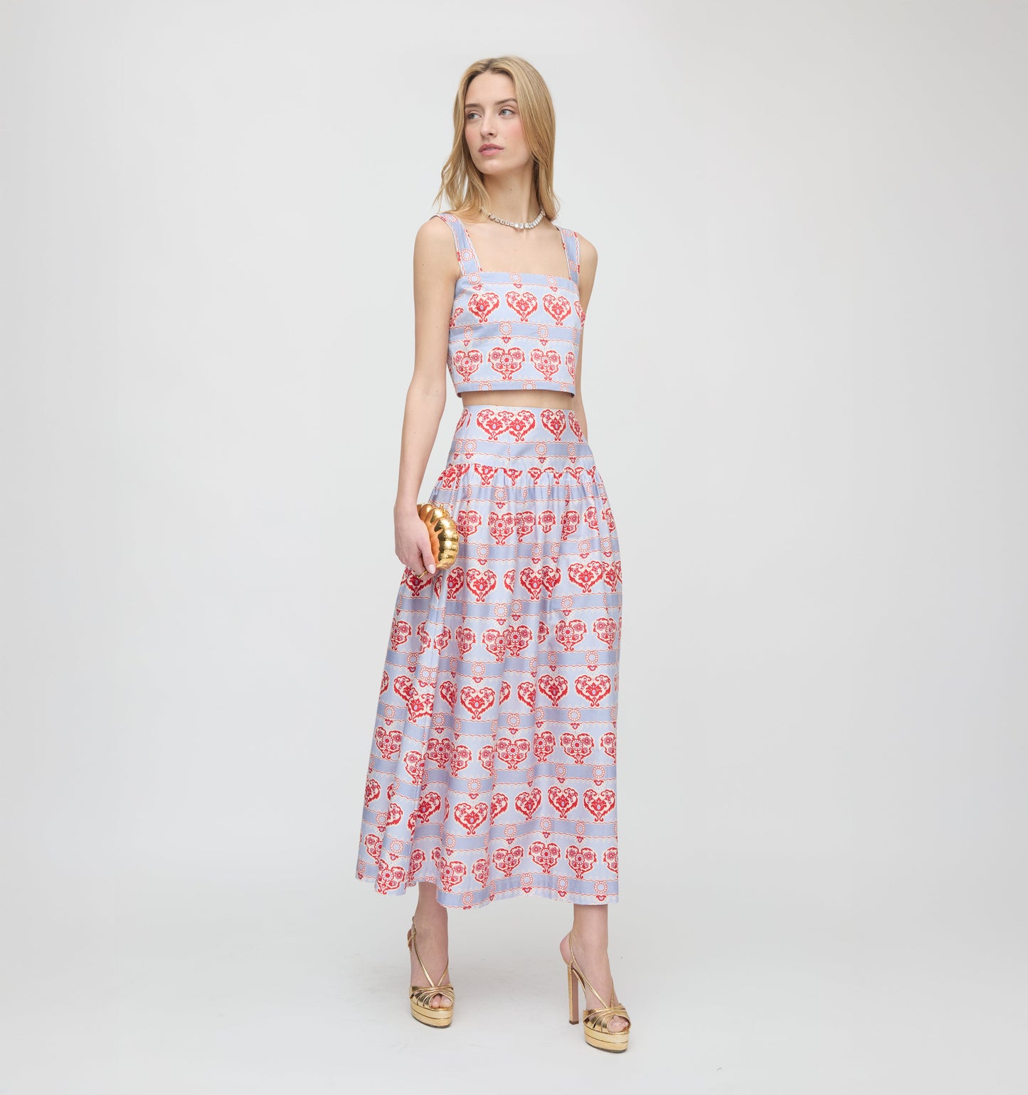 The Kate Midi Skirt - Poppy Damask Stripe