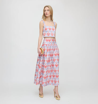 The Kate Midi Skirt - Poppy Damask Stripe