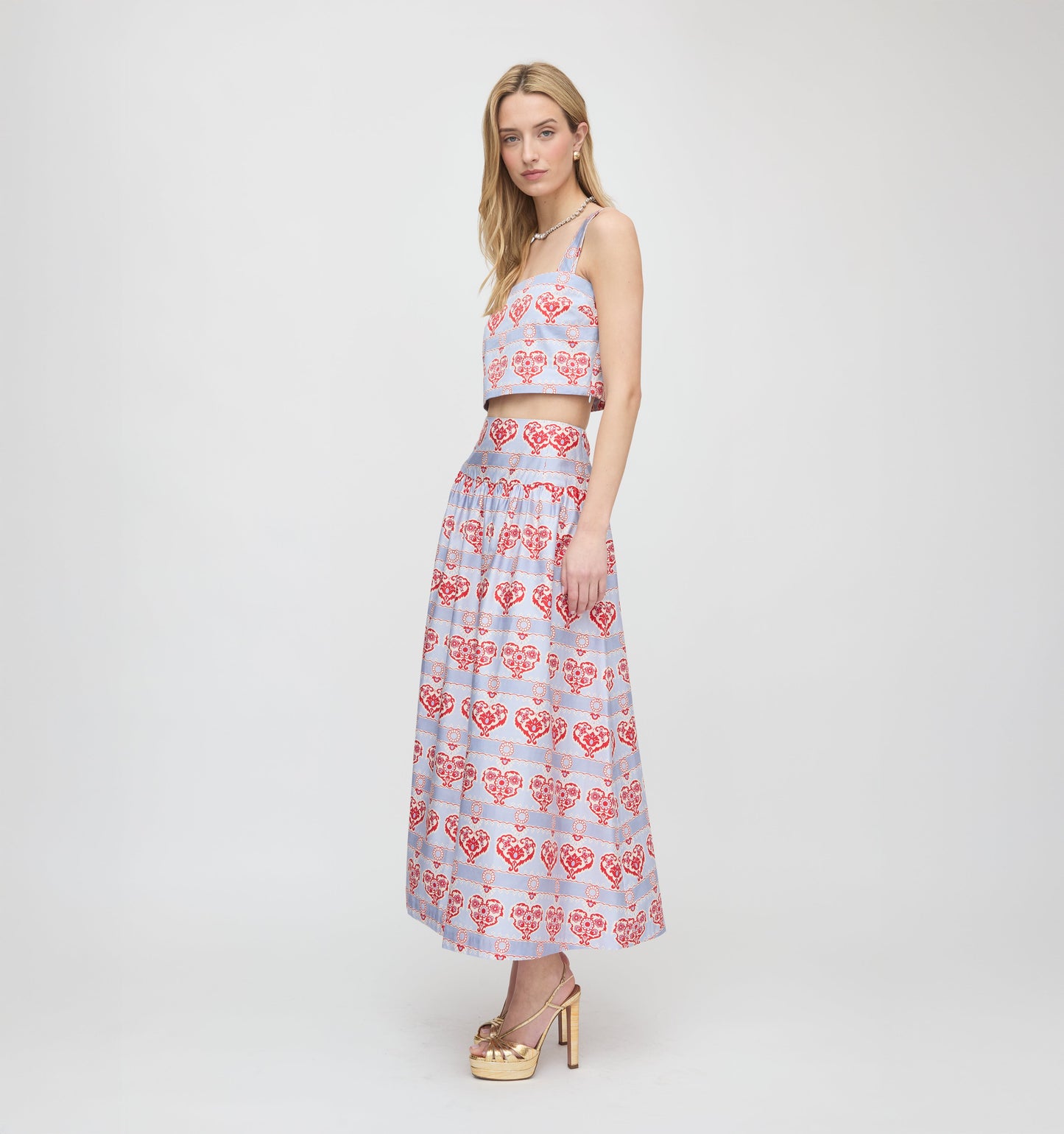 The Kate Midi Skirt - Poppy Damask Stripe