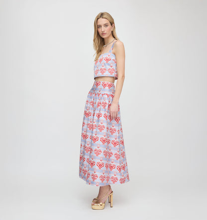 The Kate Midi Skirt - Poppy Damask Stripe