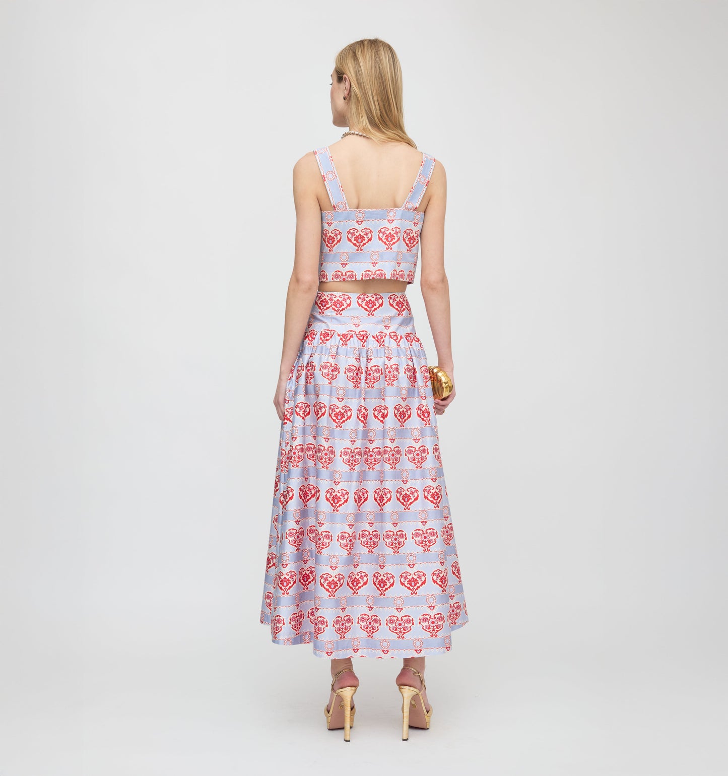 The Kate Midi Skirt - Poppy Damask Stripe
