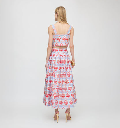 The Kate Midi Skirt - Poppy Damask Stripe