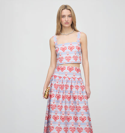 The Kate Midi Skirt - Poppy Damask Stripe
