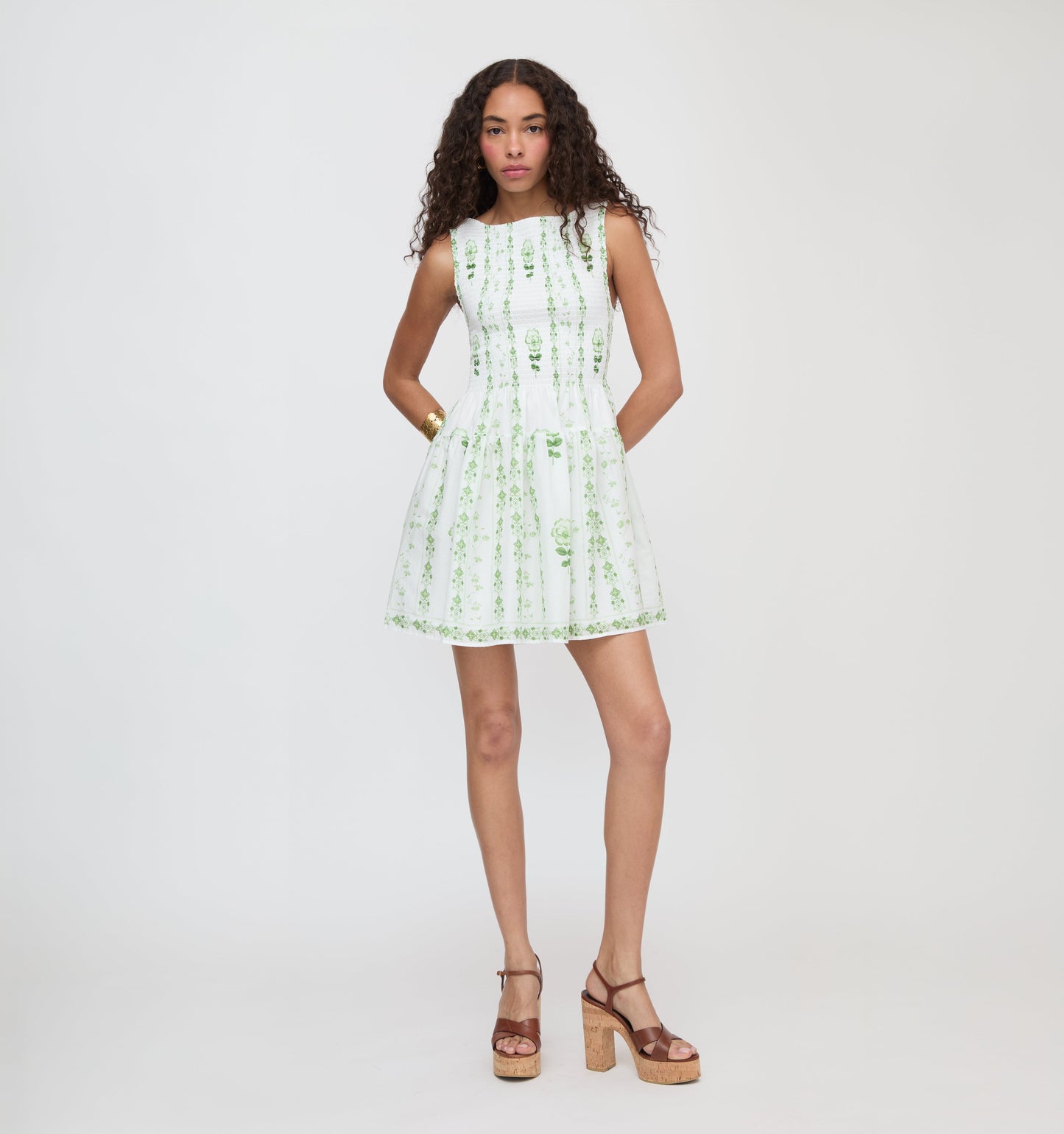 The Cosima Mini Nap Dress - White/Green Arcadia Border