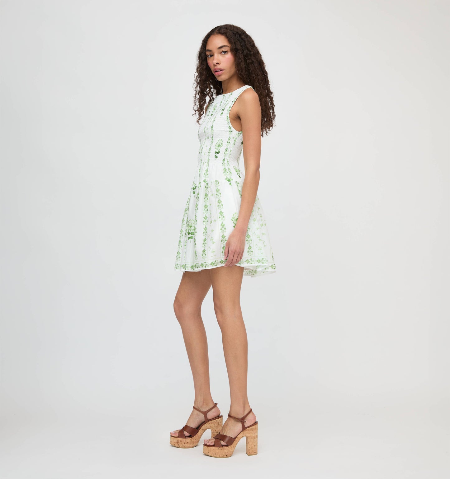 The Cosima Mini Nap Dress - White/Green Arcadia Border