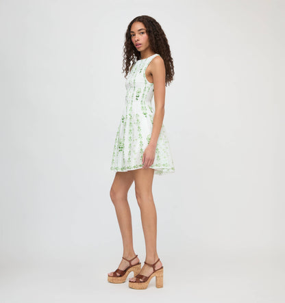 The Cosima Mini Nap Dress - White/Green Arcadia Border
