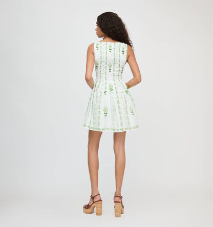 The Cosima Mini Nap Dress - White/Green Arcadia Border