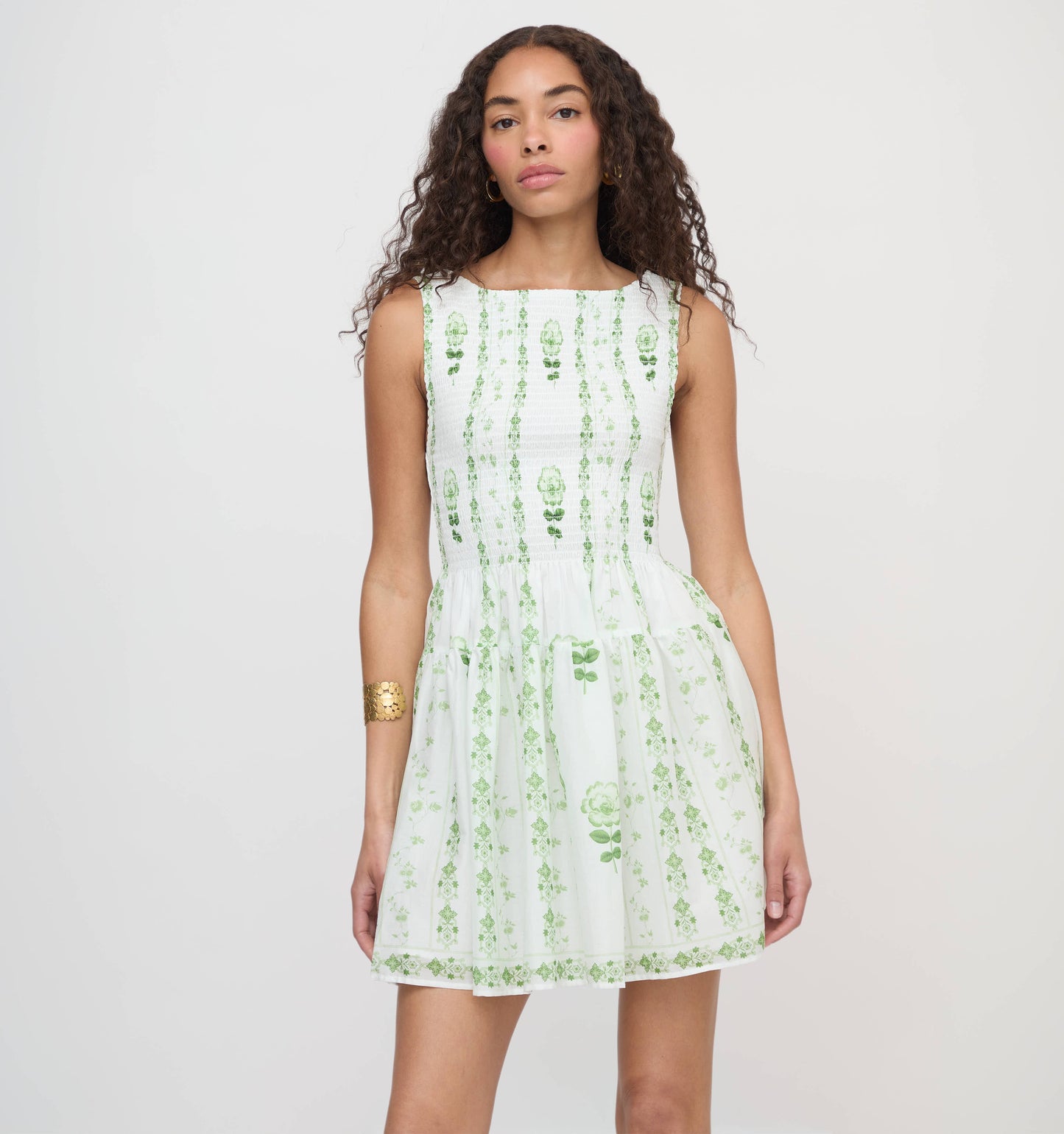 The Cosima Mini Nap Dress - White/Green Arcadia Border